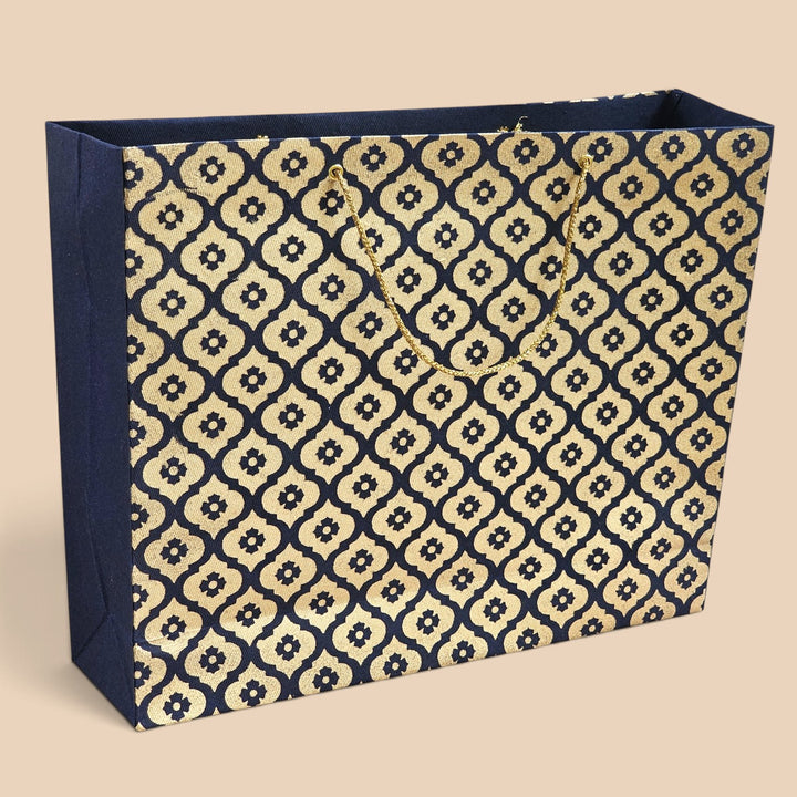 Mughal Boota Handmade Golden Screen Printed Large Paper Bag For Festive Gifting