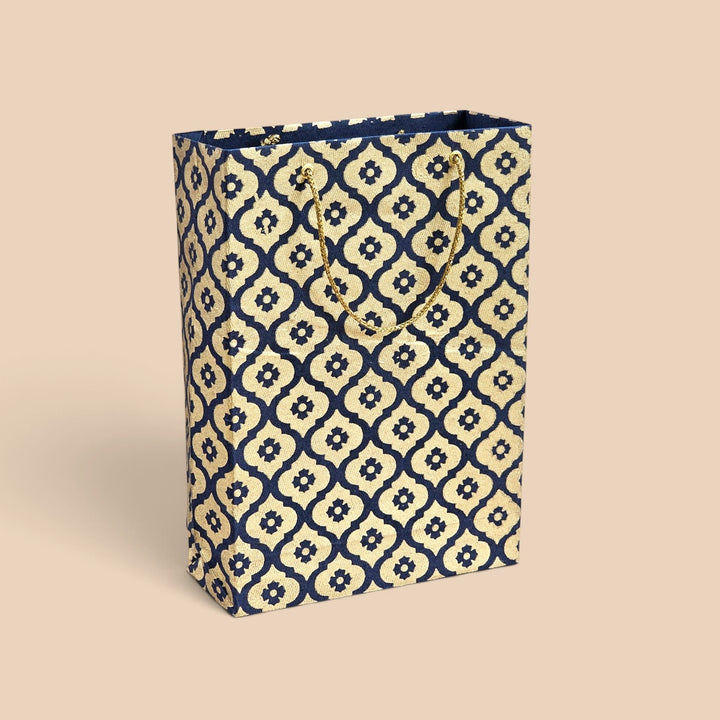 Mughal Boota Handmade Golden Screen Printed Small Paper Bag For Festive Gifting