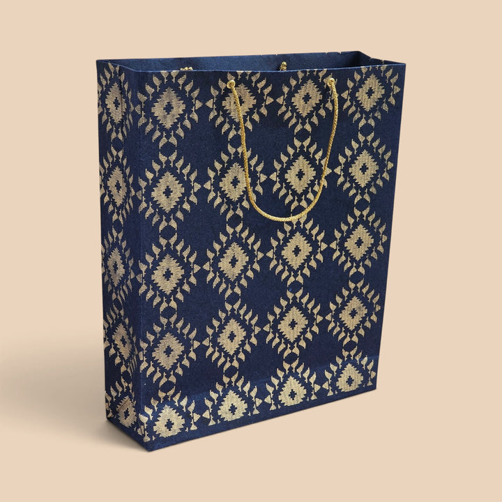 "Box Jamdani" Handmade Golden Screen Printed Medium Paper Bag For Festive Gifting