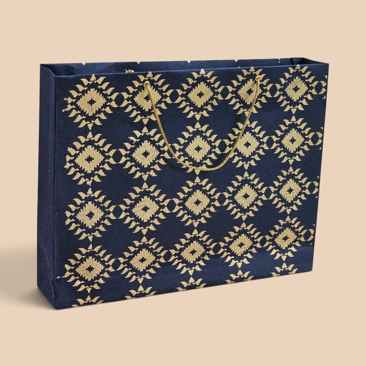 "Box Jamdani" Handmade Golden Screen Printed Large Paper Bag For Festive Gifting