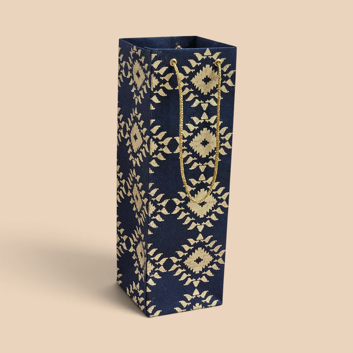 "Box Jamdani" Handmade Golden Screen Printed Bottle Paper Bag For Festive Gifting