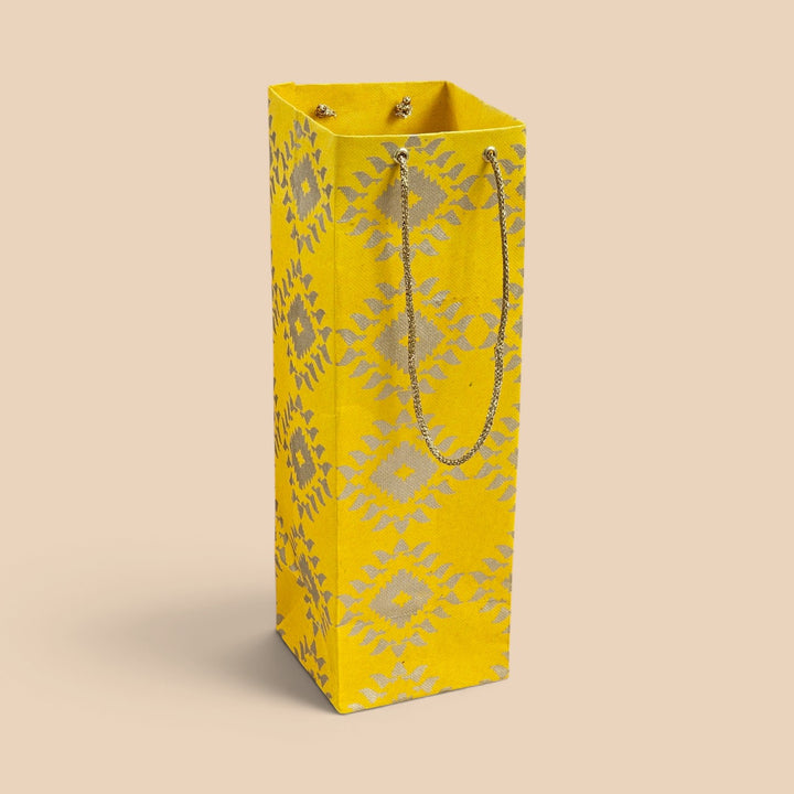 "Box Jamdani" Handmade Golden Screen Printed Bottle Paper Bag For Festive Gifting