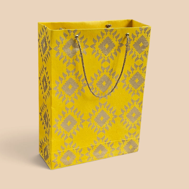 "Box Jamdani" Handmade Golden Screen Printed Small Paper Bag For Festive Gifting
