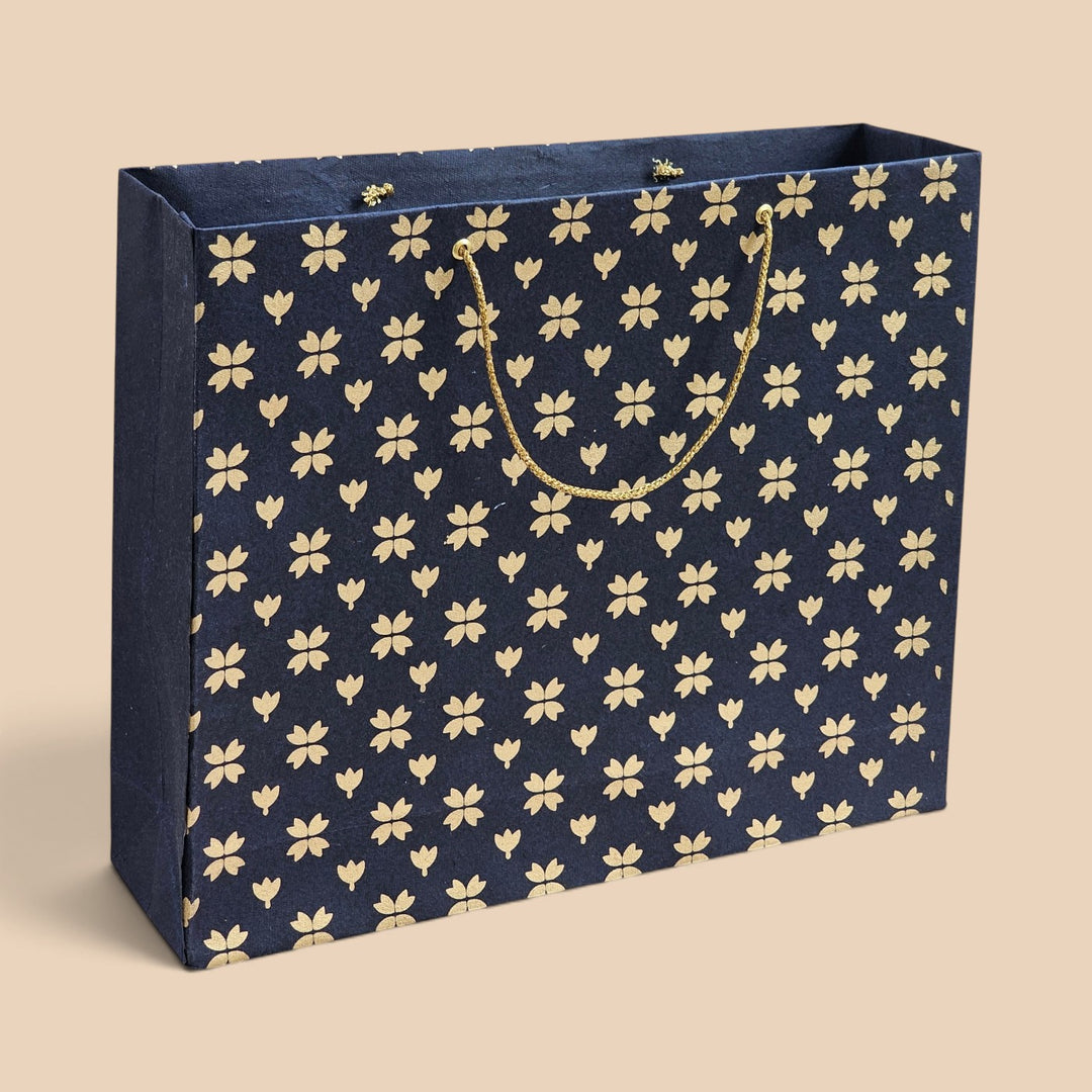 "Butterfly Clover" Handmade Golden Screen Printed Large Paper Bag For Festive Gifting