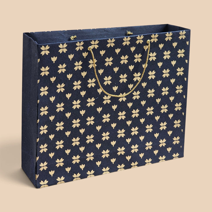 "Butterfly Clover" Handmade Golden Screen Printed Large Paper Bag For Festive Gifting