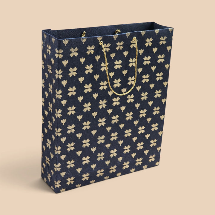 "Butterfly Clover" Handmade Golden Screen Printed Medium Paper Bag For Festive Gifting