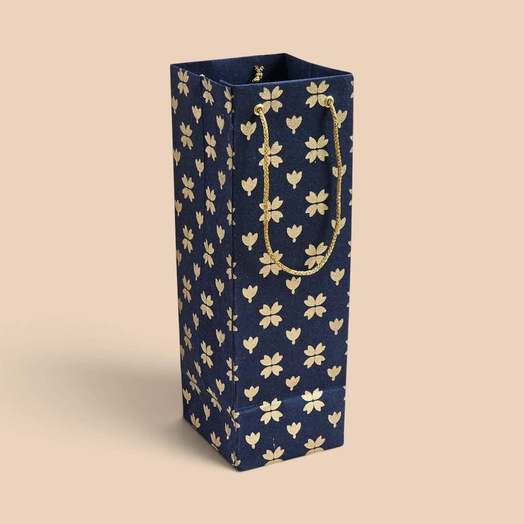 "Butterfly Clover" Handmade Golden Screen Printed Bottle Paper Bag For Festive Gifting
