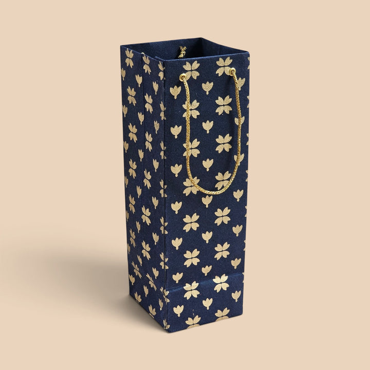 "Butterfly Clover" Handmade Golden Screen Printed Bottle Paper Bag For Festive Gifting