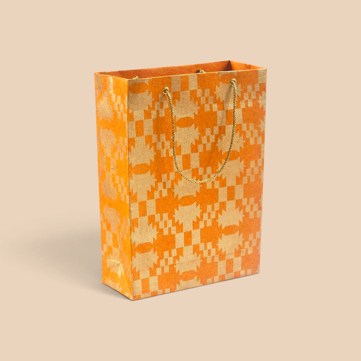 Maze Puzzle Jamdani Handmade Golden Screen Printed Small Paper Bag For Festive Gifting
