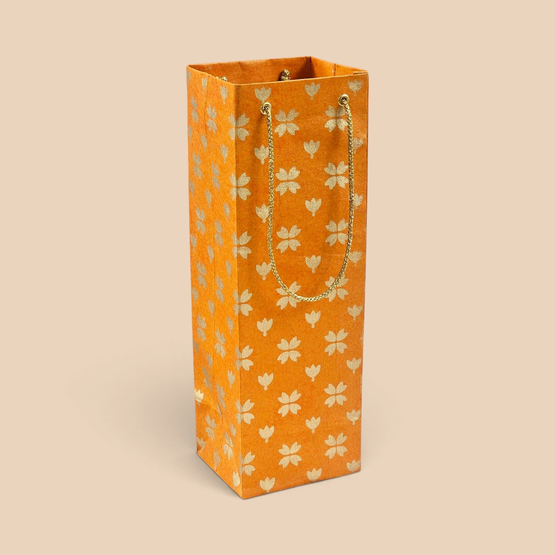 "Butterfly Clover" Handmade Golden Screen Printed Bottle Paper Bag For Festive Gifting