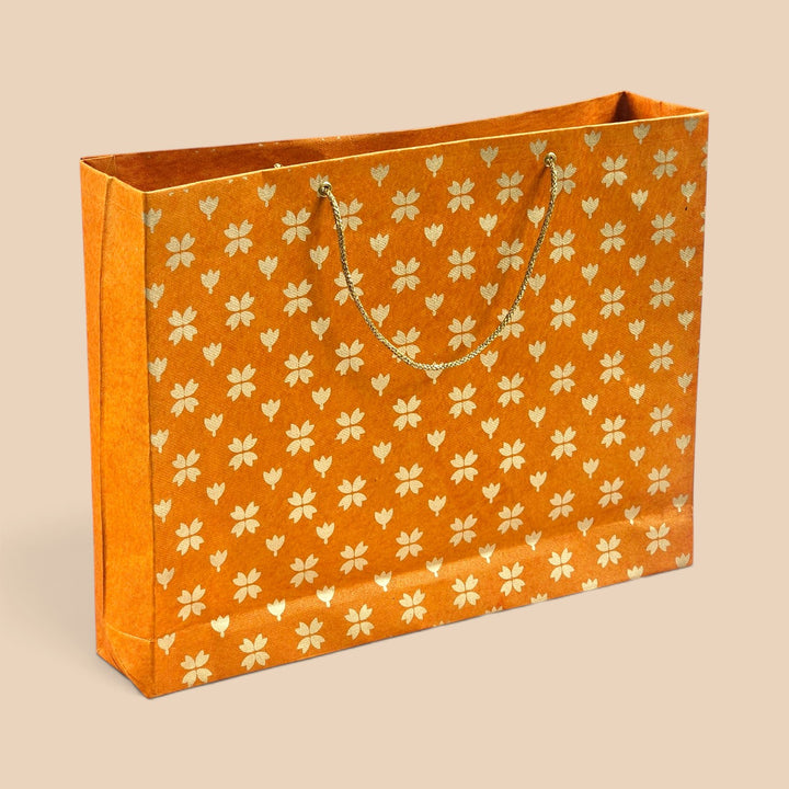 "Butterfly Clover" Handmade Golden Screen Printed Large Paper Bag For Festive Gifting