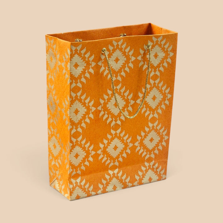 "Box Jamdani" Handmade Golden Screen Printed Small Paper Bag For Festive Gifting