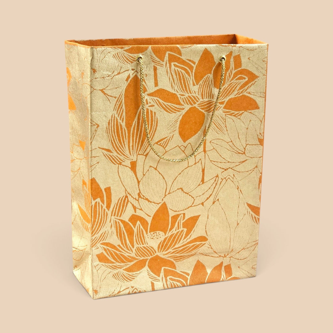 "Lotus" Handmade Golden Screen Printed Small Paper Bag For Festive Gifting