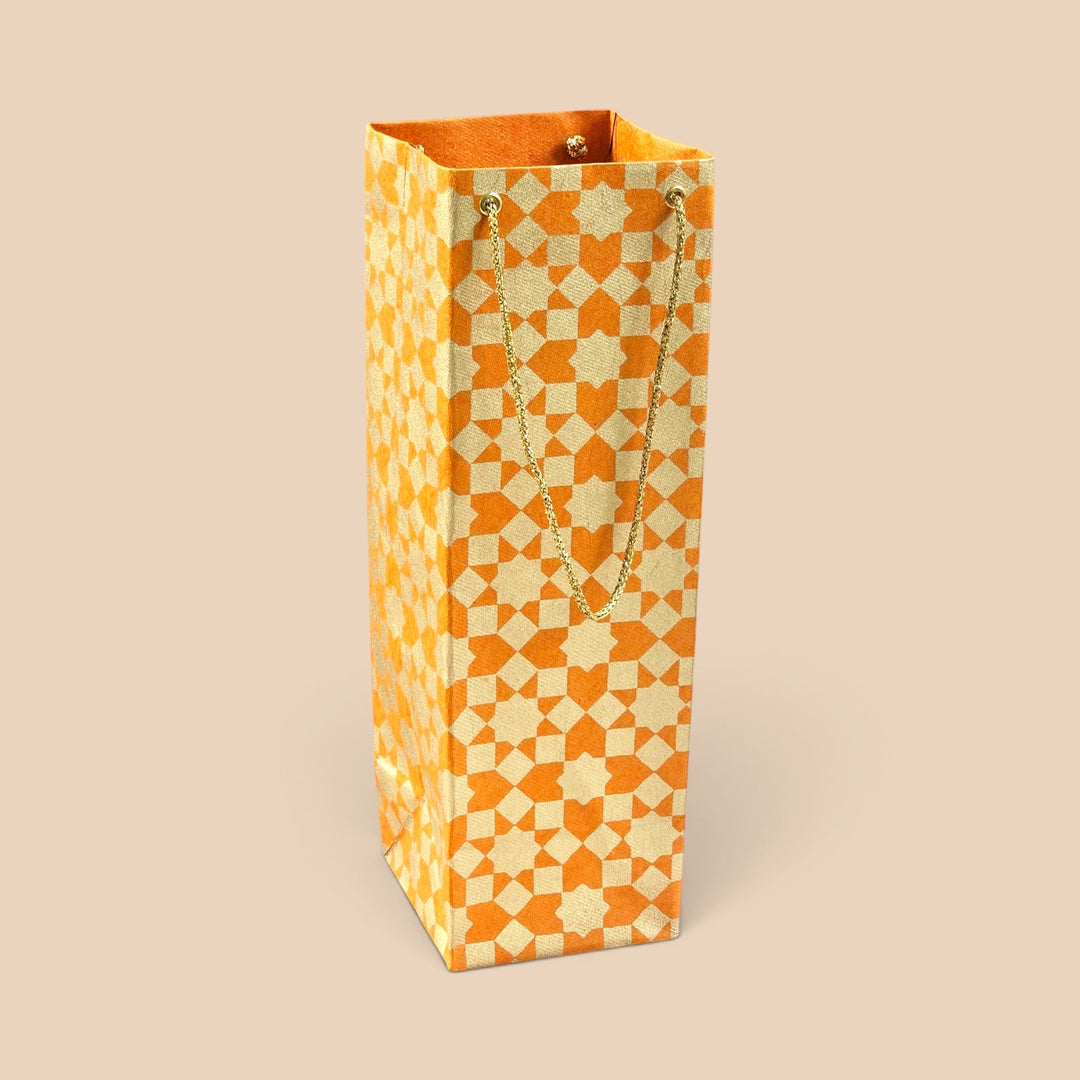"Sitara" Handmade Golden Screen Printed Bottle Paper Bag For Festive Gifting
