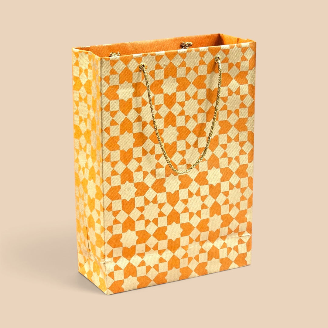 "Sitara" Handmade Golden Screen Printed Small Paper Bag For Festive Gifting