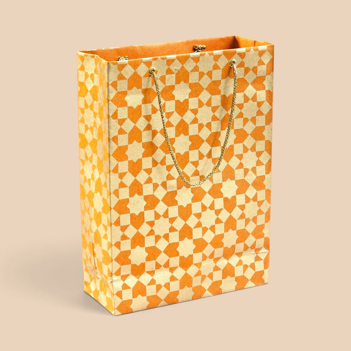 "Sitara" Handmade Golden Screen Printed Small Paper Bag For Festive Gifting