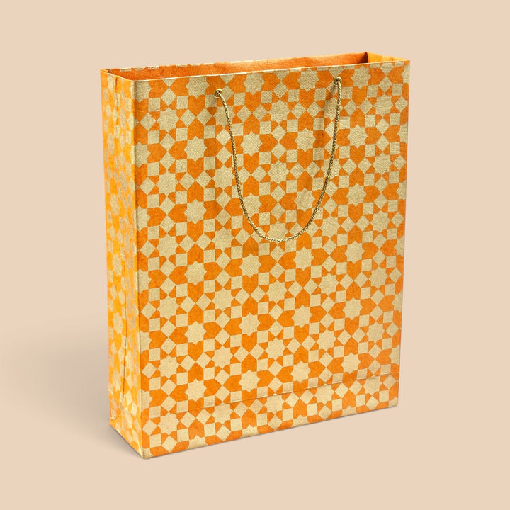 "Sitara" Handmade Golden Screen Printed Medium Paper Bag For Festive Gifting