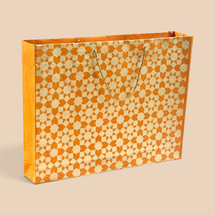 "Sitara" Handmade Golden Screen Printed Large Paper Bag For Festive Gifting