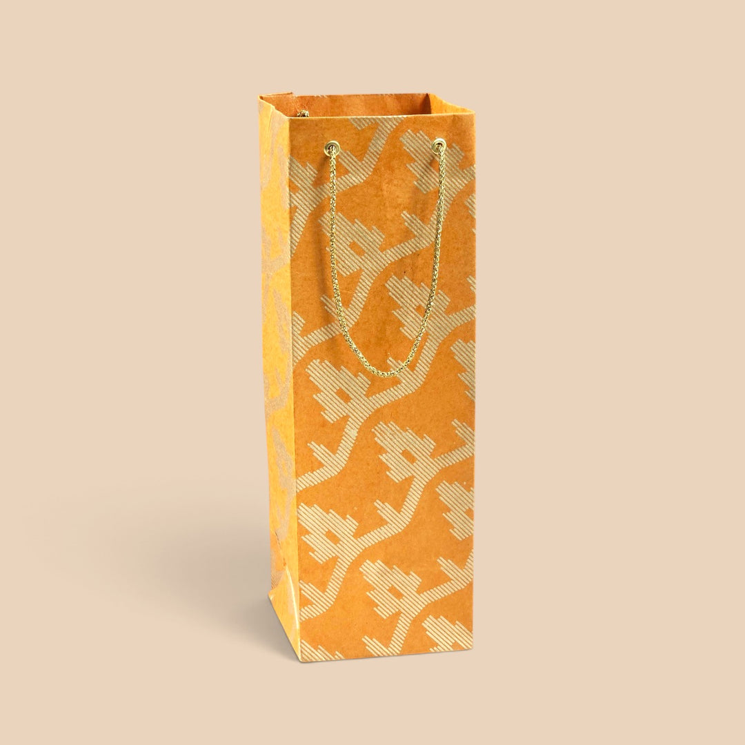 "Leheriya" Handmade Golden Screen Printed Bottle Paper Bag For Festive Gifting