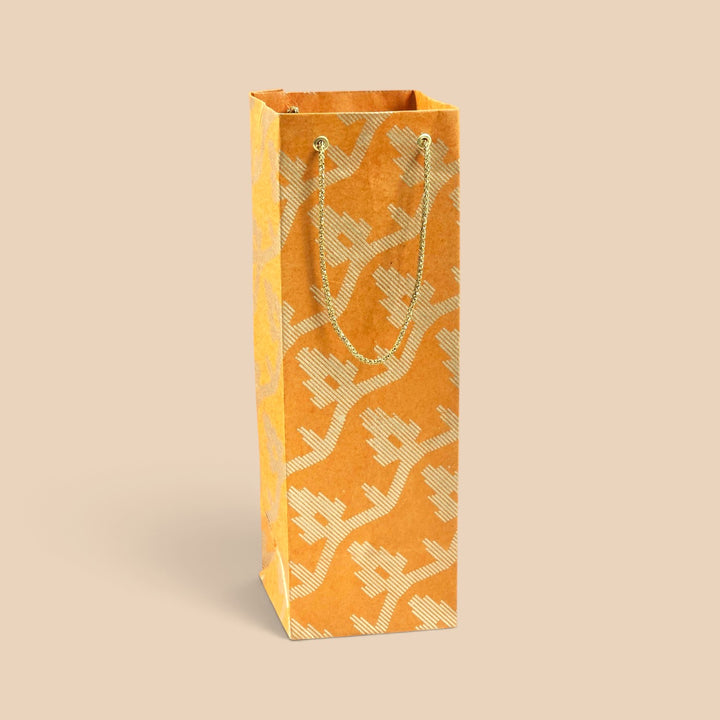 "Leheriya" Handmade Golden Screen Printed Bottle Paper Bag For Festive Gifting