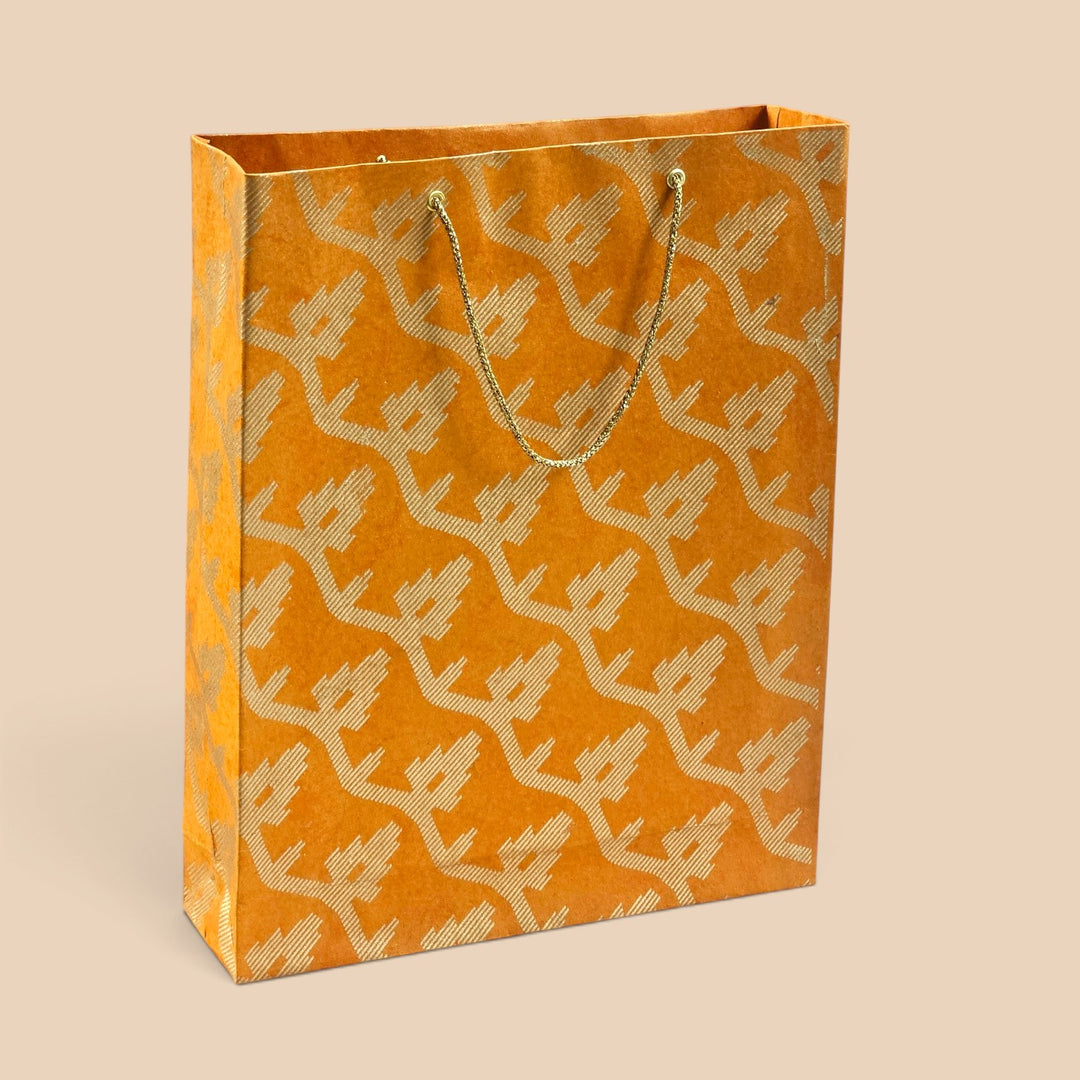"Leheriya" Handmade Golden Screen Printed Medium Paper Bag For Festive Gifting