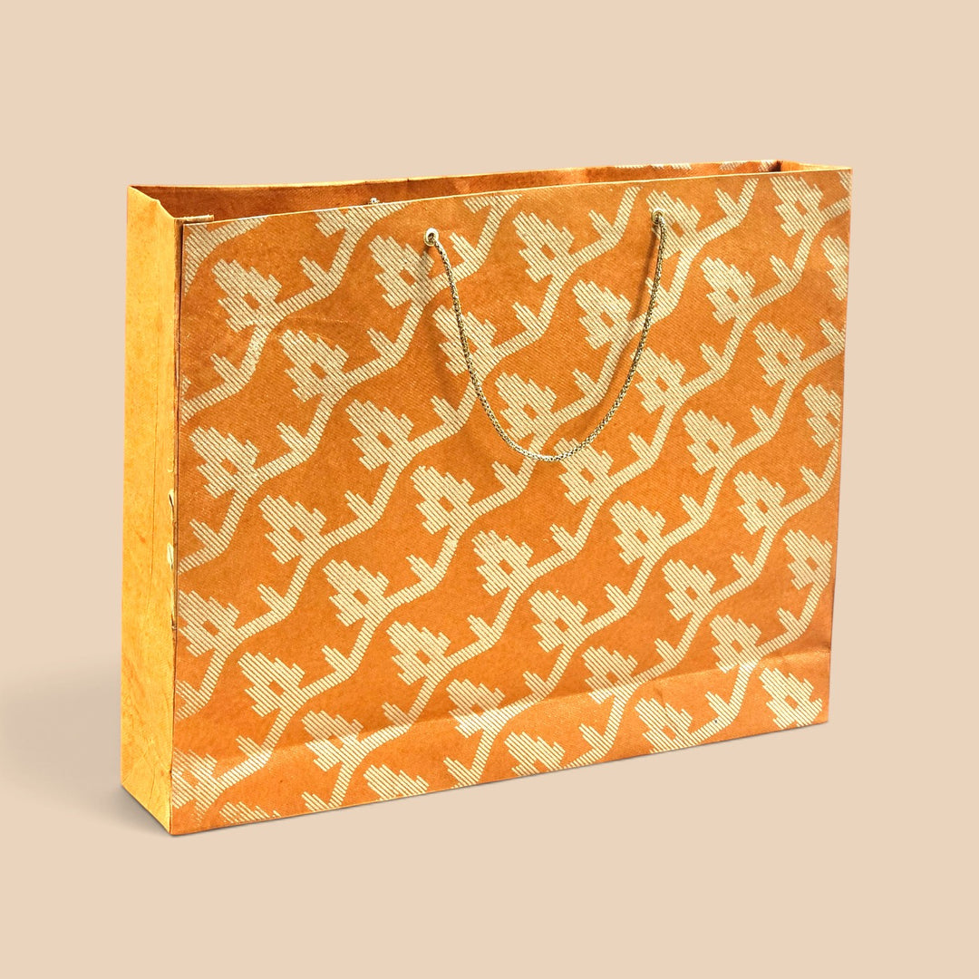 "Leheriya" Handmade Golden Screen Printed Large Paper Bag For Festive Gifting