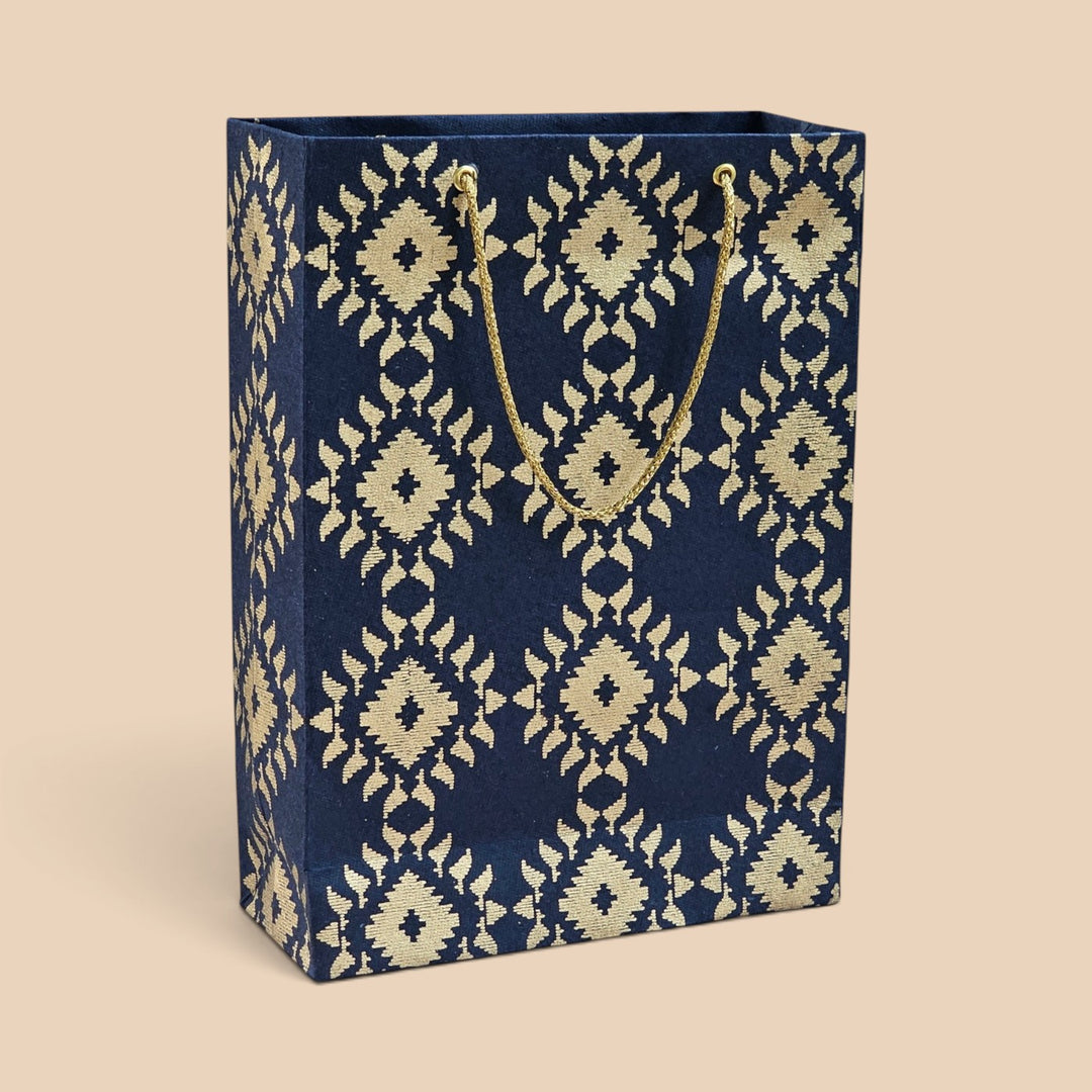 "Box Jamdani" Handmade Golden Screen Printed Small Paper Bag For Festive Gifting