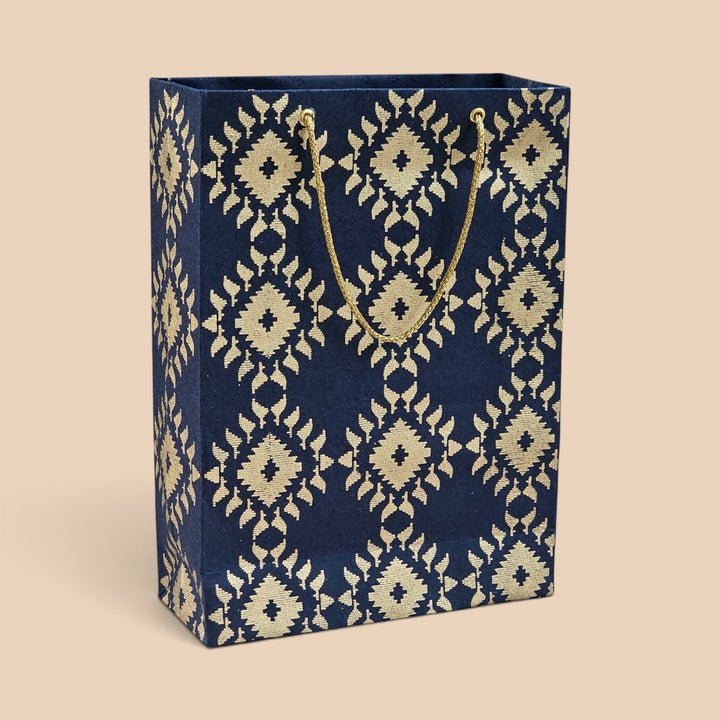 "Box Jamdani" Handmade Golden Screen Printed Small Paper Bag For Festive Gifting