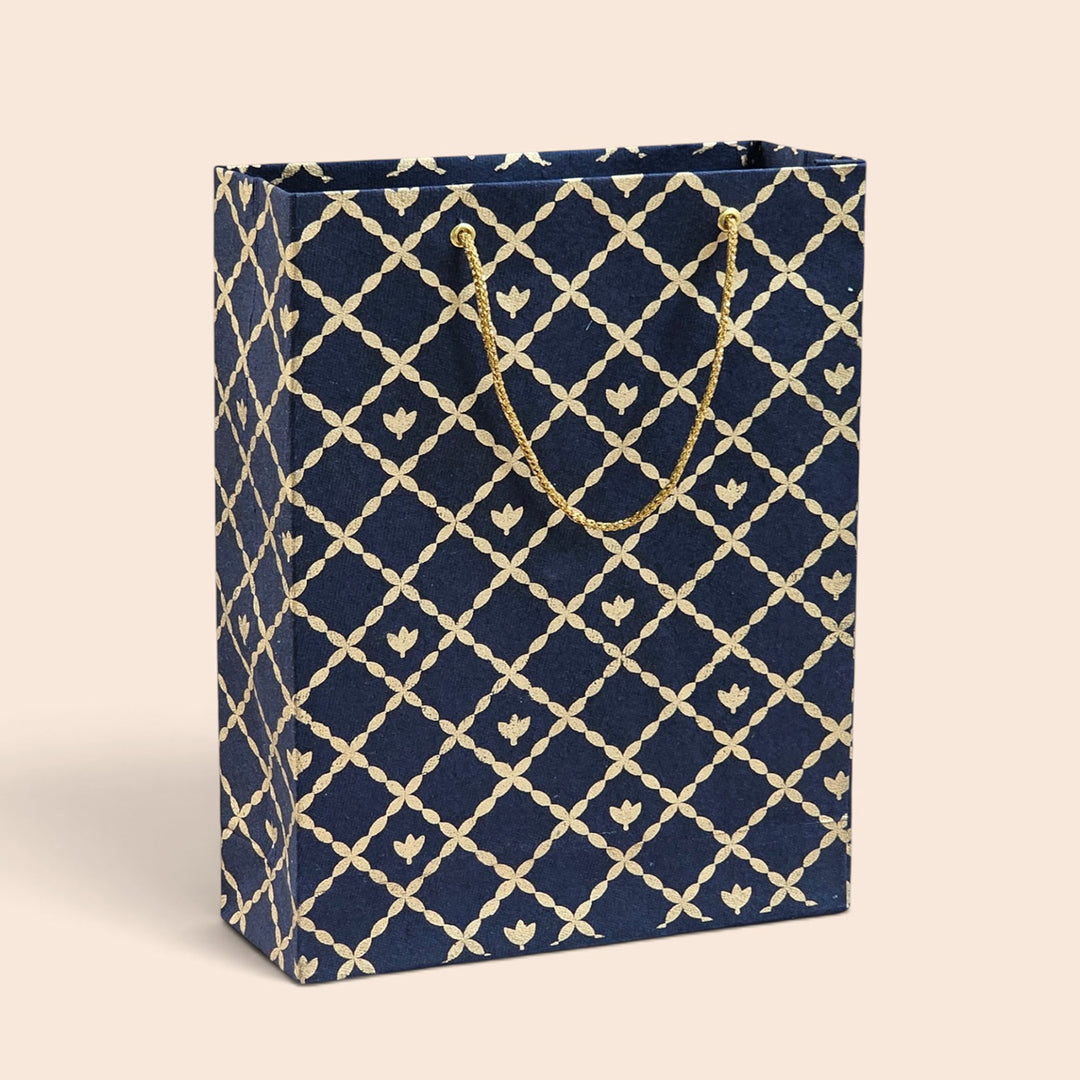 "Box Flower Maze" Handmade Golden Screen Printed Small Paper Bag For Festive Gifting