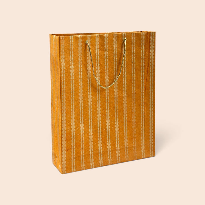 "Lace" Handmade Golden Screen Printed Medium Paper Bag For Festive Gifting