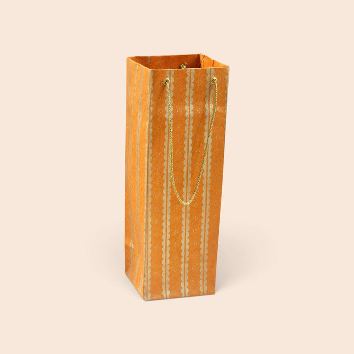 "Lace" Handmade Golden Screen Printed Bottle Paper Bag For Festive Gifting