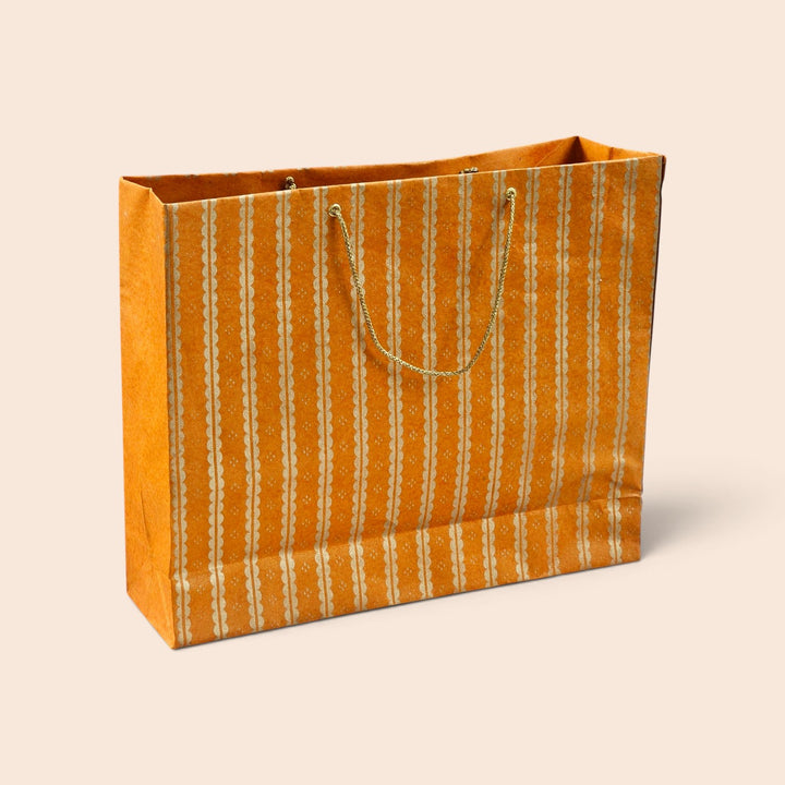 "Lace" Handmade Golden Screen Printed Large Paper Bag For Festive Gifting