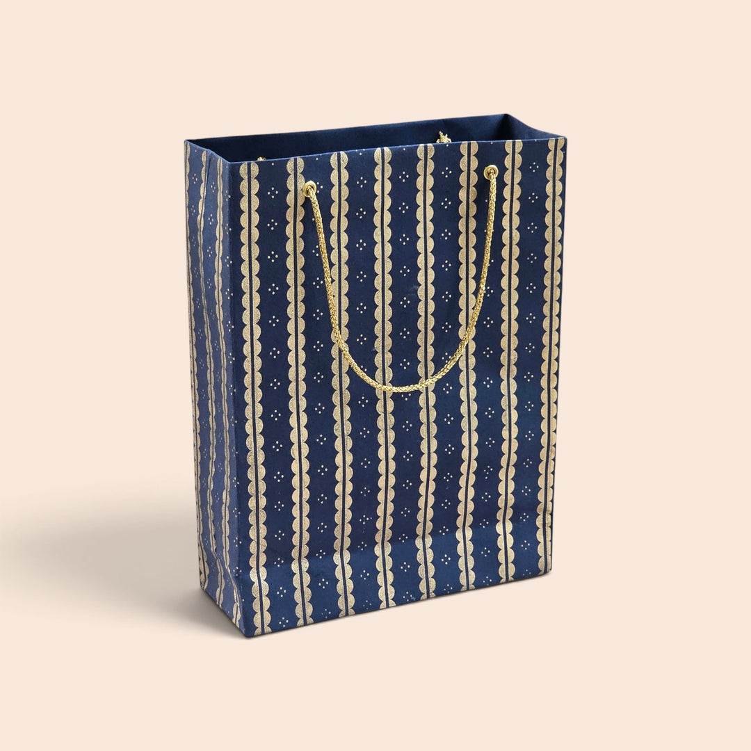 "Lace" Handmade Golden Screen Printed Small Paper Bag For Festive Gifting