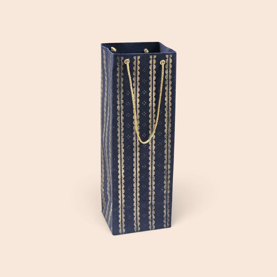 "Lace" Handmade Golden Screen Printed Bottle Paper Bag For Festive Gifting