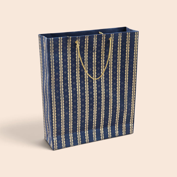 "Lace" Handmade Golden Screen Printed Medium Paper Bag For Festive Gifting