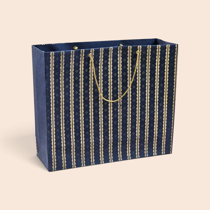 "Lace" Handmade Golden Screen Printed Large Paper Bag For Festive Gifting