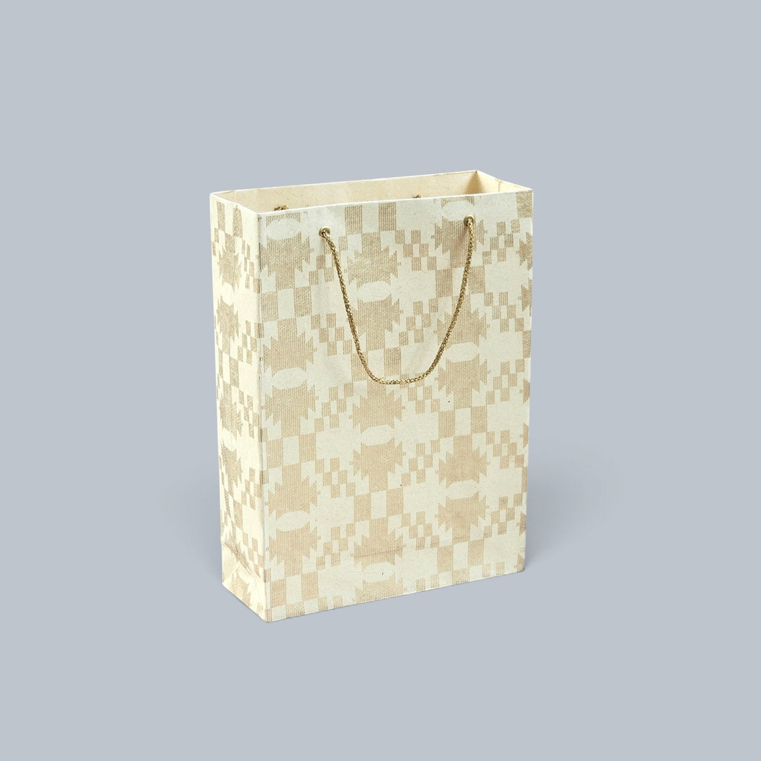 Maze Puzzle Jamdani Handmade Golden Screen Printed Small Paper Bag For Festive Gifting
