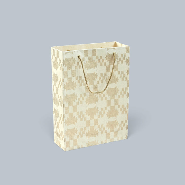 Maze Puzzle Jamdani Handmade Golden Screen Printed Small Paper Bag For Festive Gifting