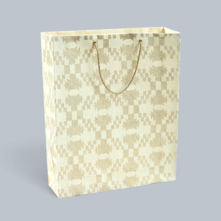"Maze Puzzle" Jamdani Handmade Golden Screen Printed Medium Paper Bag For Festive Gifting