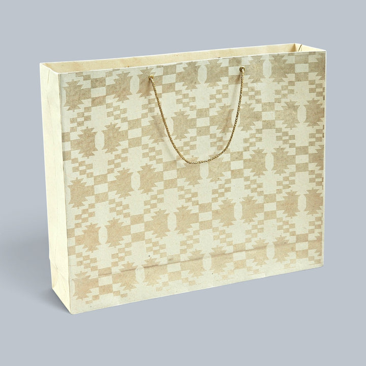 "Maze Puzzle Jamdani" Handmade Golden Screen Printed Large Paper Bag For Festive Gifting
