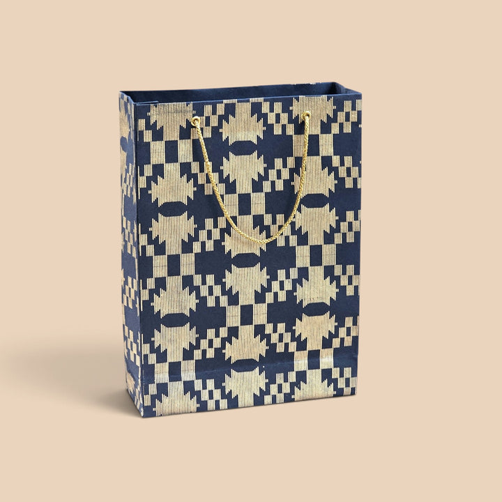 Maze Puzzle Jamdani Handmade Golden Screen Printed Small Paper Bag For Festive Gifting