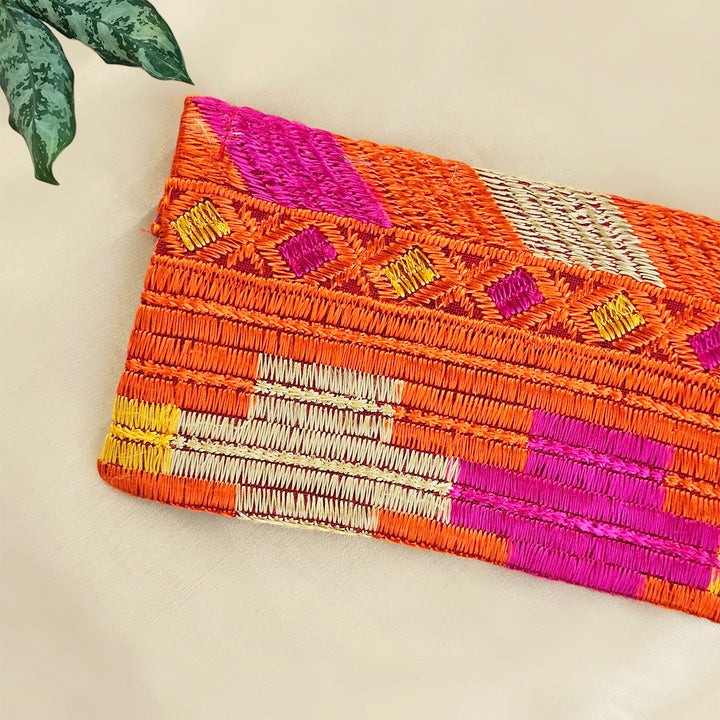 "Phulkari" Hand Embroidered Fabric Gift Envelope With Tissue Lining And Button Closure For Festive Gifting