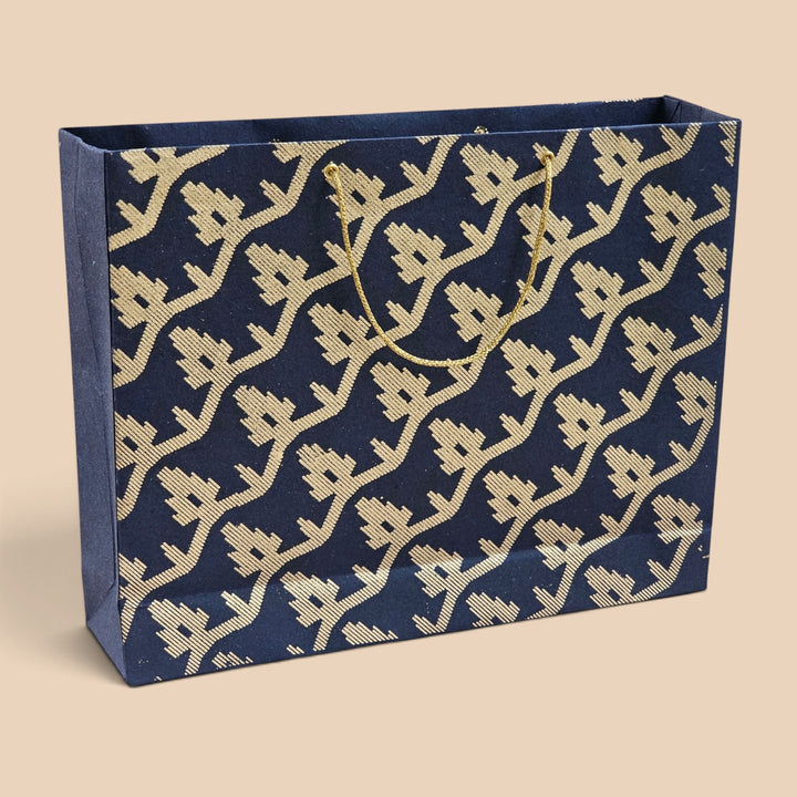 "Leheriya" Handmade Golden Screen Printed Large Paper Bag For Festive Gifting