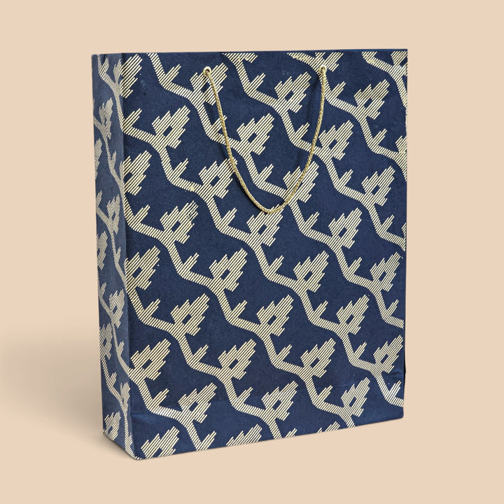"Leheriya" Handmade Golden Screen Printed Medium Paper Bag For Festive Gifting