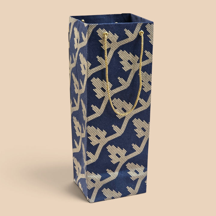 "Leheriya" Handmade Golden Screen Printed Bottle Paper Bag For Festive Gifting