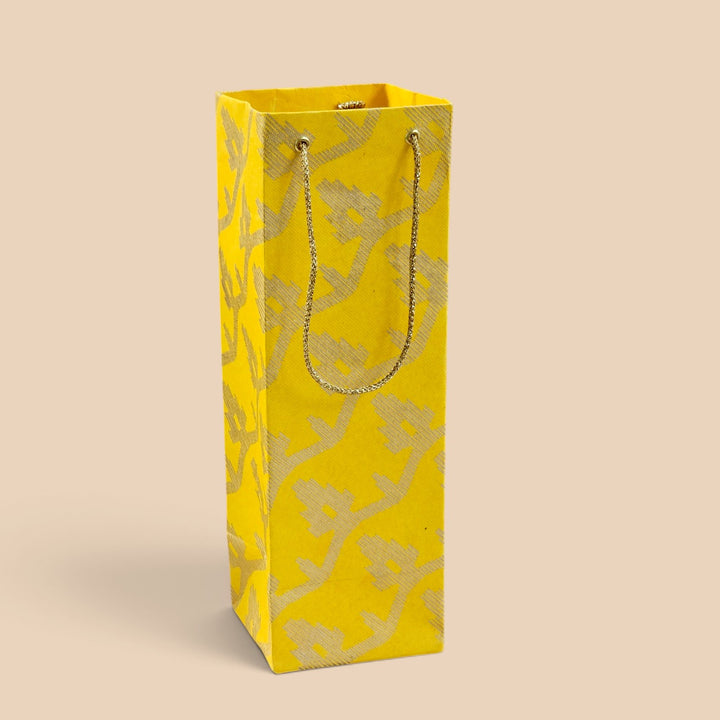 "Leheriya" Handmade Golden Screen Printed Bottle Paper Bag For Festive Gifting