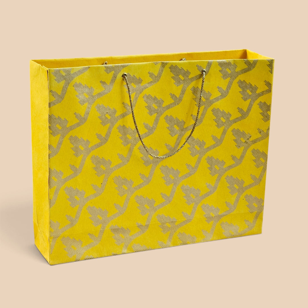 "Leheriya" Handmade Golden Screen Printed Large Paper Bag For Festive Gifting
