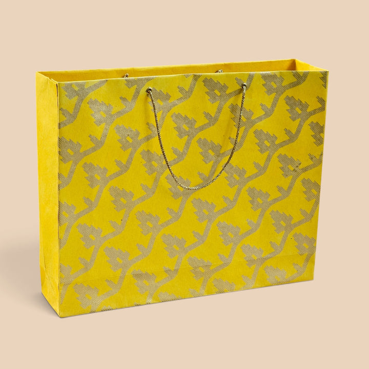 "Leheriya" Handmade Golden Screen Printed Large Paper Bag For Festive Gifting