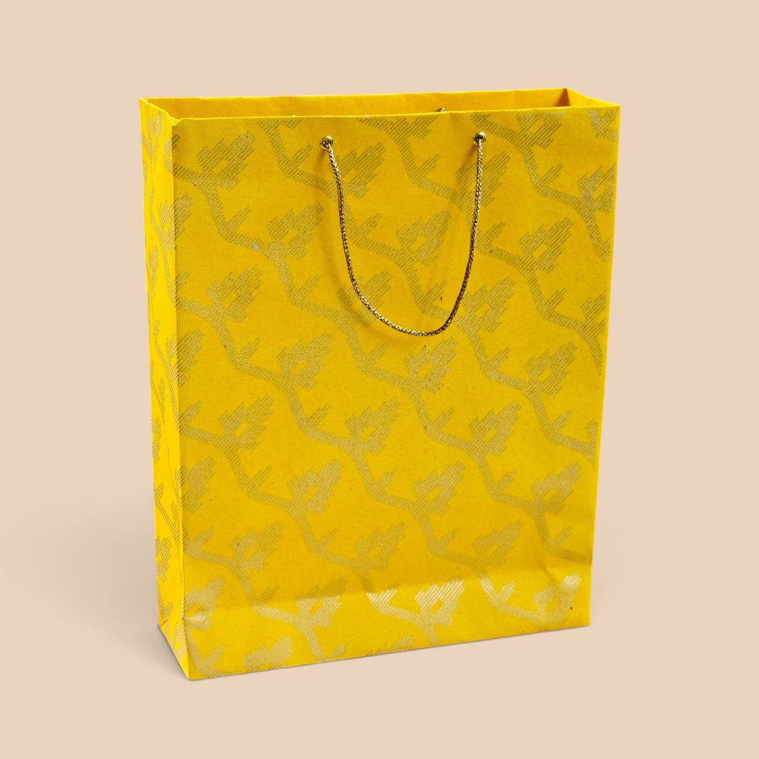 "Leheriya" Handmade Golden Screen Printed Medium Paper Bag For Festive Gifting