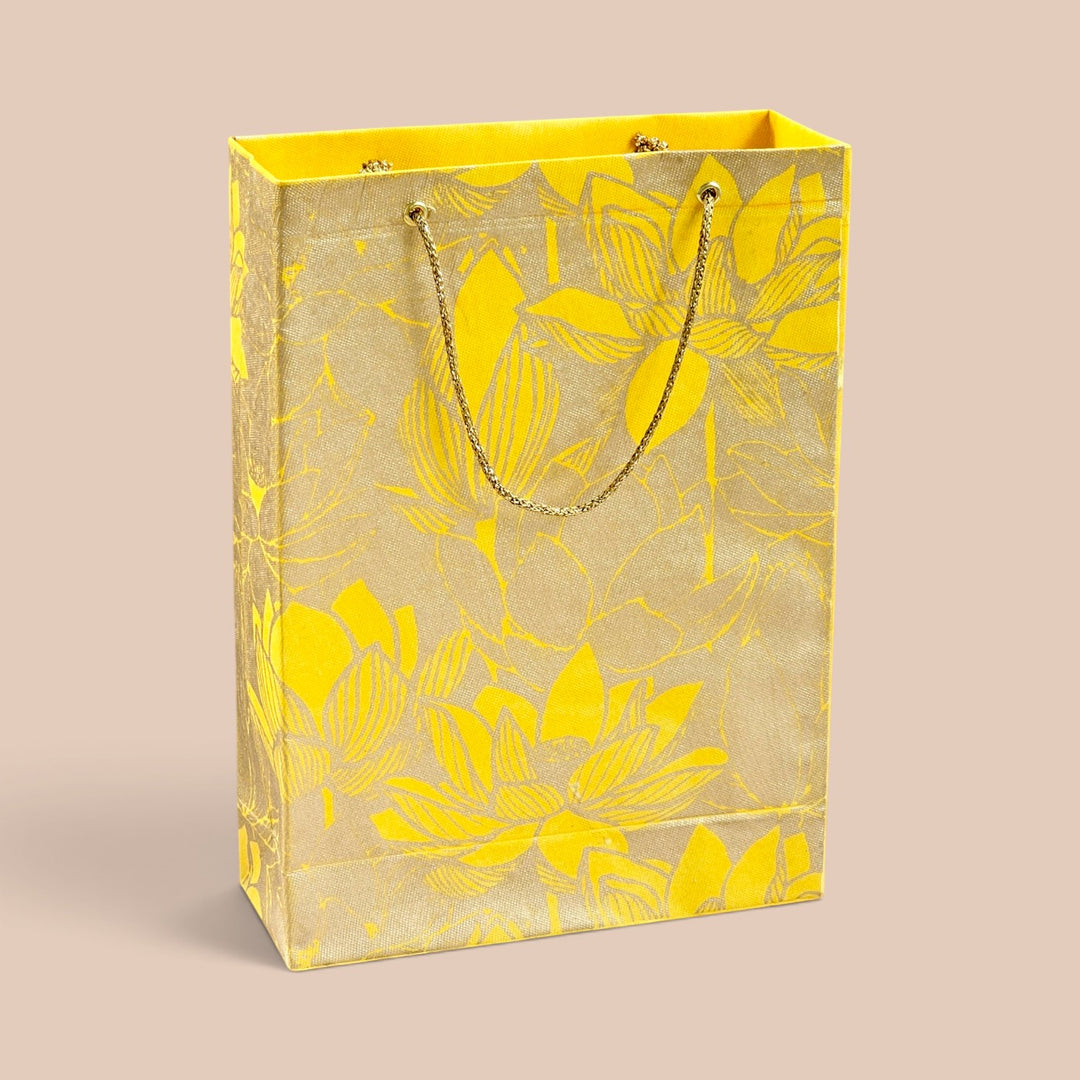 "Lotus" Handmade Golden Screen Printed Small Paper Bag For Festive Gifting